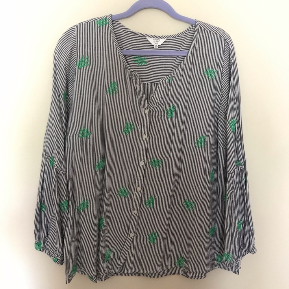 Crown and Ivy plus size embroidered striped blouse